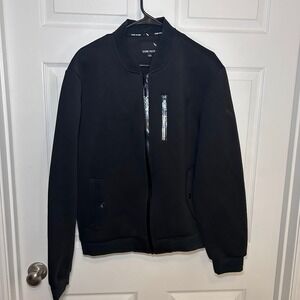 Stone Falcon Bomber Jacket Men's Large Black Full Zip Pockets Streetwear Punk